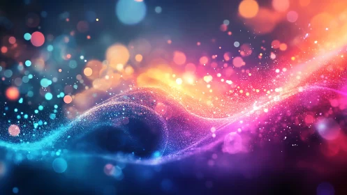 Abstract multicolor light waves with particle bokeh field.