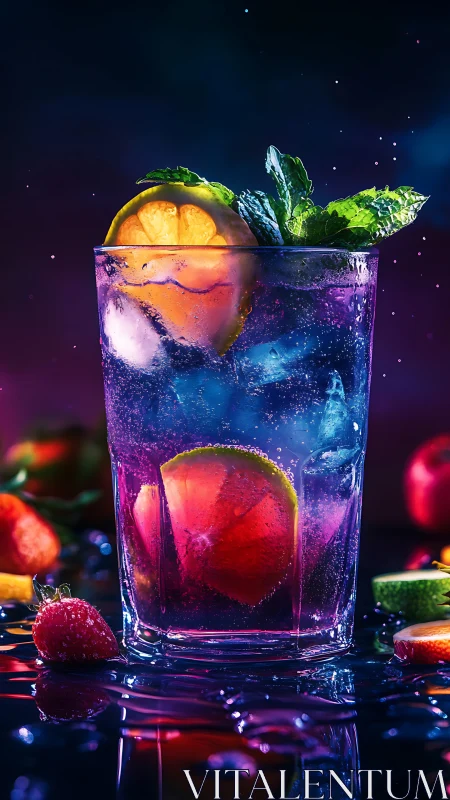 Beverage with fruit garnish under studio lighting conditions.