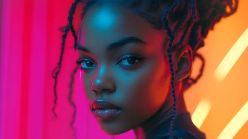 Neon-lit cyberpunk portrait with dual-tone rim lighting focus.