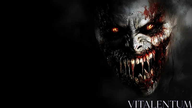 Demonic skull-like predator portrait with bloodied fanged maw