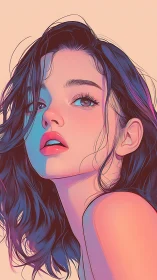 Chromatic rim-lit portrait with vector-soft facial modeling.