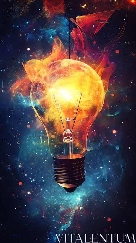 Incandescent light bulb ignites vibrant cosmic nebula glow