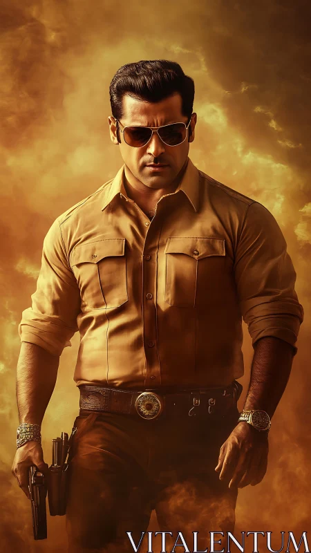 Storm-walking lawman strides through molten cinematic haze