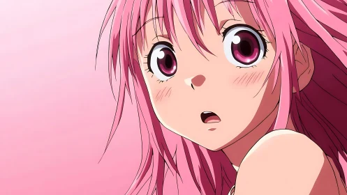 Anime portrait captures shocked pink haired girl in close-up
