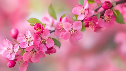 Pink Crabapple Blossoms in Selective Focus Spring Bloom.