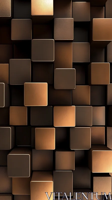 Bronze and brown cubic blocks in staggered 3D grid pattern.