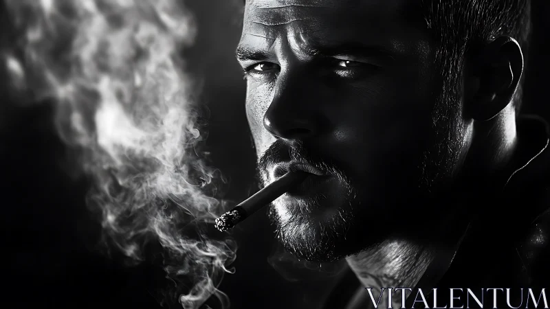 Moody portrait of a thoughtful smoker in drifting smoke.