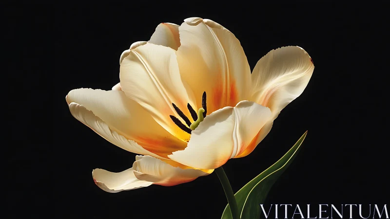 Cream Tulip with Orange Gradation: High-Resolution Digital Botanical Study