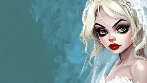 Stylized bride portrait shows bold makeup and icy gaze