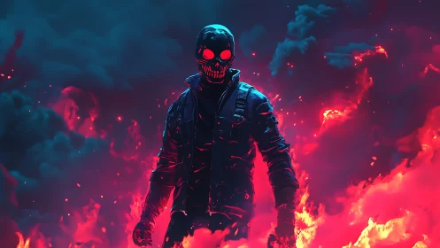 Ember‑Eyed Wanderer Stalking Through Neon Apocalypse Fire.