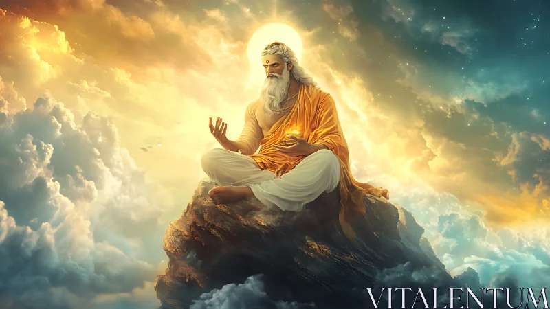 Sunlit sage cradles quiet galaxies above storm-brushed clouds