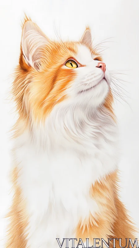 Orange and White Domestic Cat Portrait with Upward Gaze