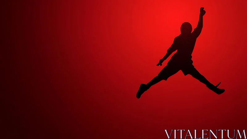 Silhouetted basketball jump figure on red radial gradient field