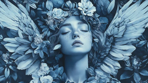 Dreaming in blue petals and wings, a quiet celestial bloom.