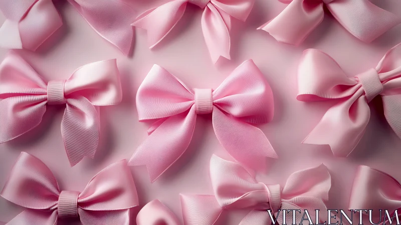 Pink Ribbon Bows on Pale Pink Background.