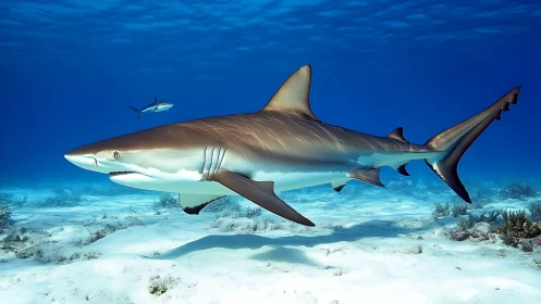 Photorealistic oceanic shark study in lateral cruising profile.