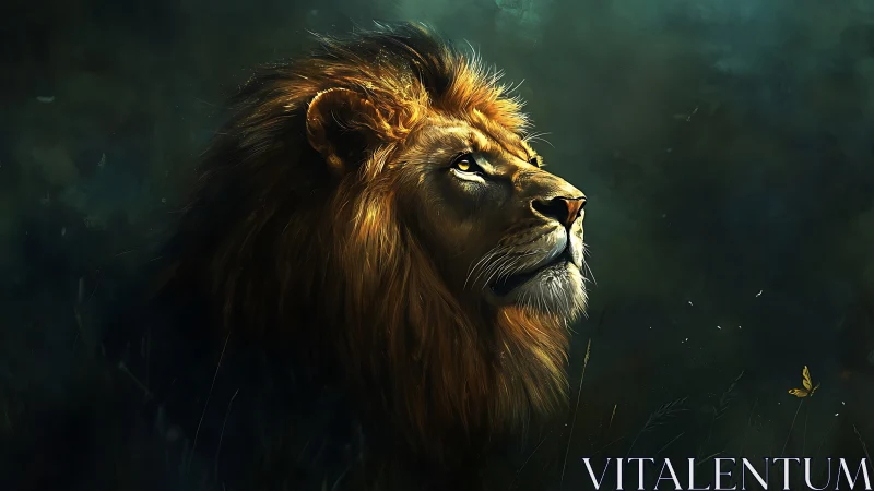 Regal lion gazes into glowing dusk with quiet resolve