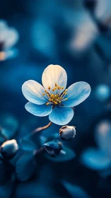 Delicate Blue Flower Glowing in Soft Twilight.