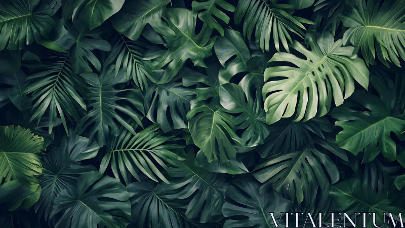 Verdant jungle leaves create a soothing tropical green haven