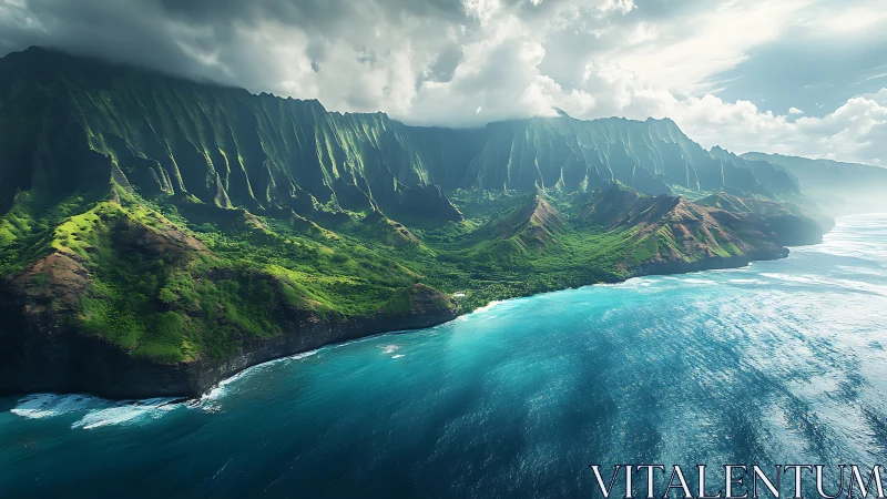 Kalalau Valley Cliffs and Turquoise Ocean.