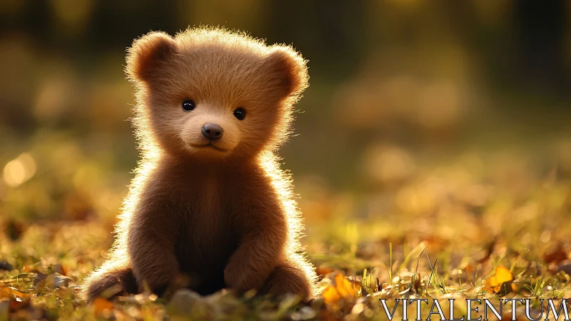 Young bear cub rendered in warm backlit outdoor scene.