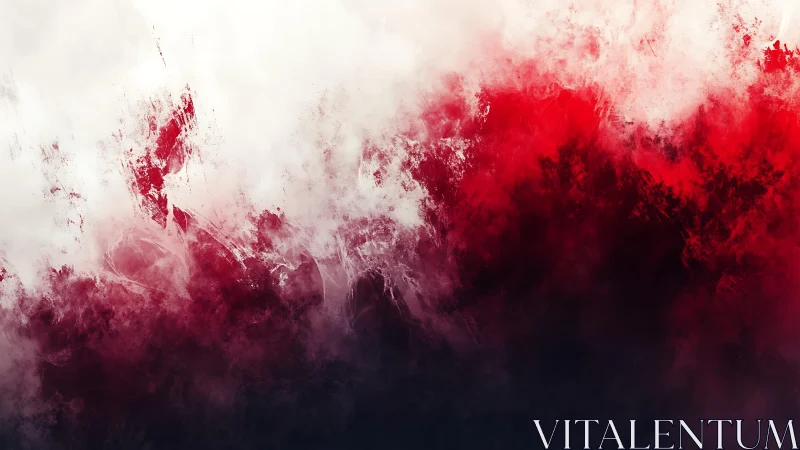 Abstract red and white textured digital painting with dark tones.