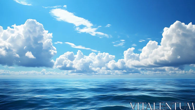 Gentle blue ocean under soft, billowing summer clouds.