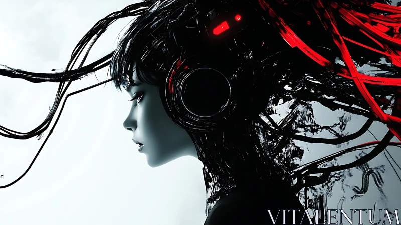 Cyberpunk profile portrait with neural cable integration design.