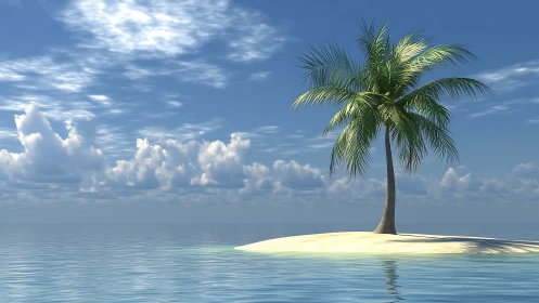 Solitary Palm Tree on Tropical Island