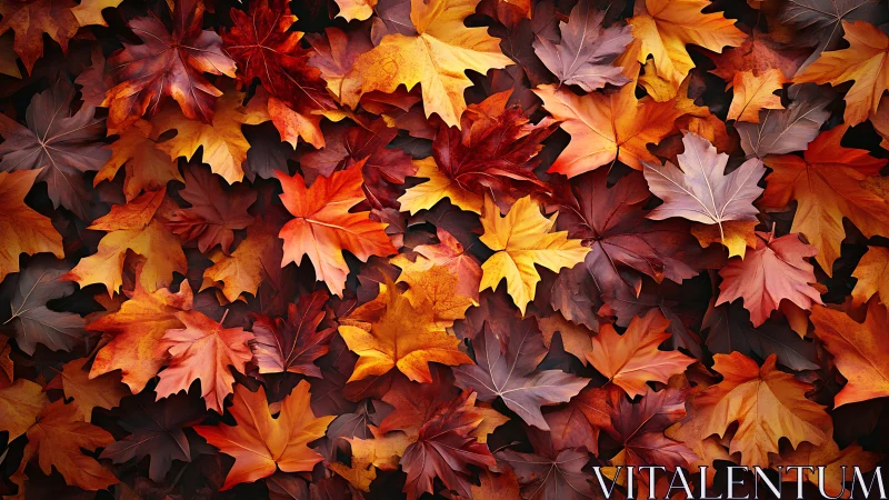 Autumn maple foliage forms dense, chromatic surface study