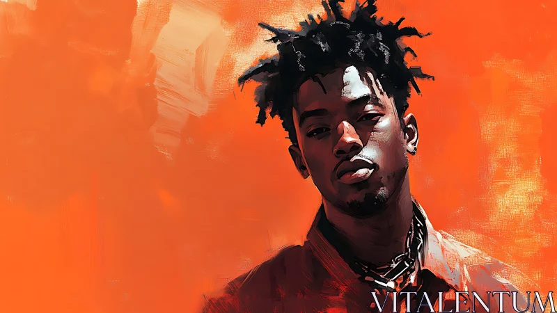 High-contrast digital portrait with textured orange impasto background