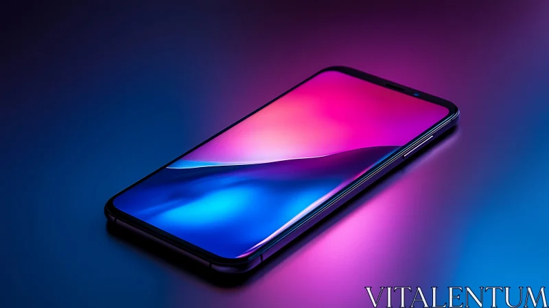 Premium Smartphone with Neon Gradient Display Rendered Against Chromatic Background.