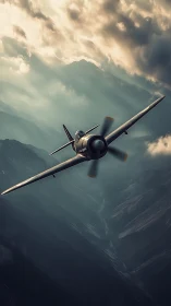 Monoplane interceptor banking through volumetric mountain light.