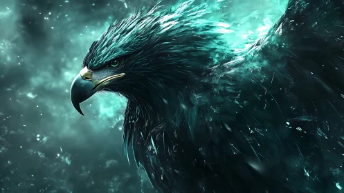 Majestic Digital Eagle in Vibrant Teal Fantasy Style Artwork.