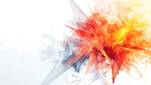 Dynamic Abstract Geometric Explosion in Fiery Colors Digital Art.
