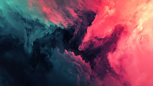 Cosmic teal and pink nebula clouds swirl in deep space.