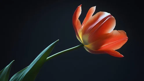 Elegant orange tulip in dramatic lighting, minimalist floral style.
