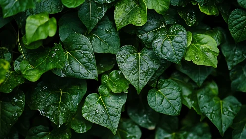 Dense cluster of heart-shaped green leaves in shade.