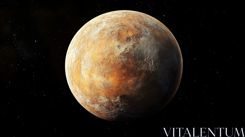 Rocky orange exoplanet rendered against deep black space.