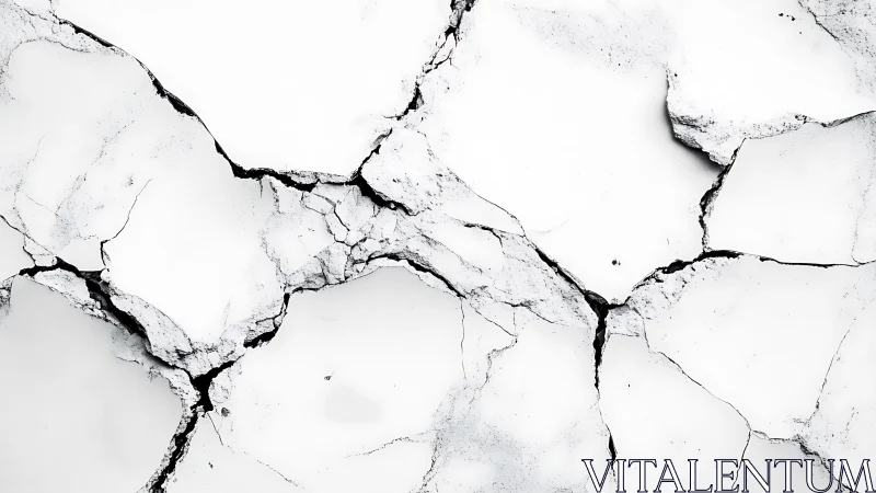 White cracked surface with irregular dark fracture lines.