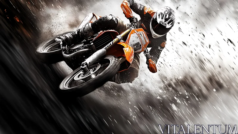 Motocross rider carving through dirt in dynamic motion blur.