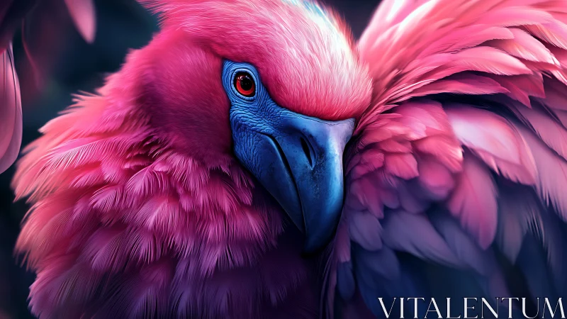 Vivid close-up of a pink parrot in hyper-realistic digital art style.