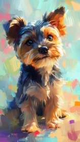 Yorkshire terrier portrait in vivid impasto rainbow light.