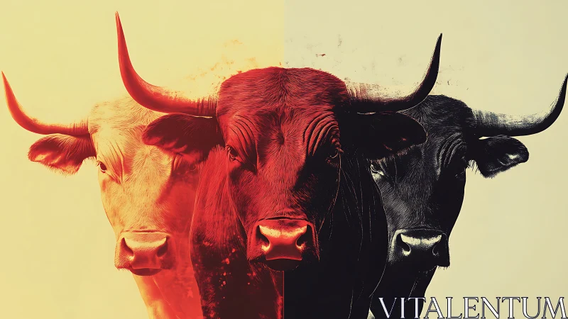 Triad of bold bulls emerges in a fiery, high-contrast haze