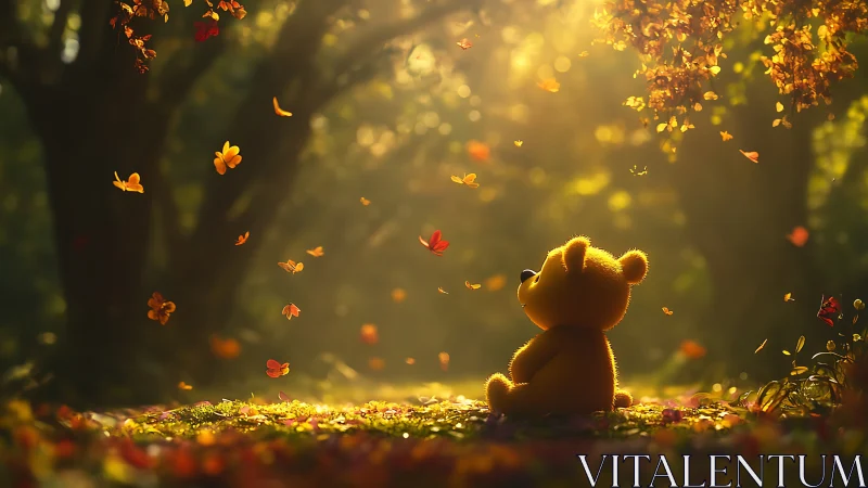 Tiny teddy pauses as autumn light teaches the forest to glow