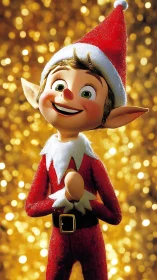 Sparkling holiday elf grins against a golden bokeh wonderland.