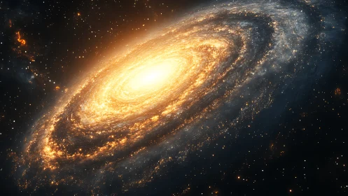 Luminous spiral galaxy rendered with high dynamic contrast lighting