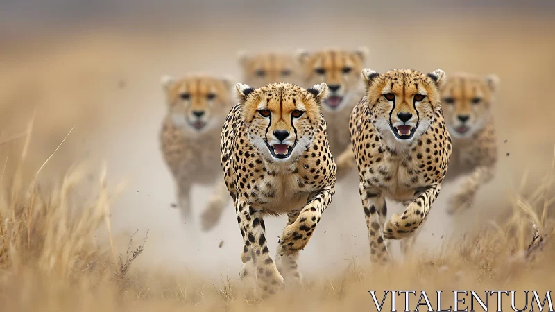 Cheetah Coalition Charging Through Savanna Dust.