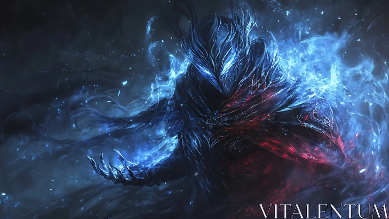 Elemental wraith channels blue flame and crimson shadow.