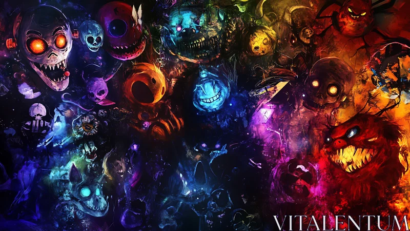 Wild neon monsters swirl in a chaotic, colorful nightmare